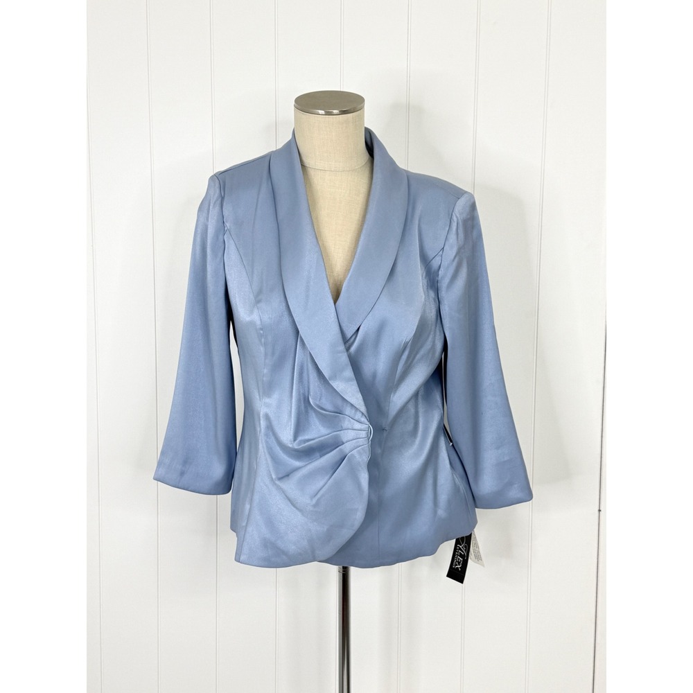 Alex Evenings Blue Hydrangea Shawl Collar Jacket Blazer NWT Women Size M Shimmer